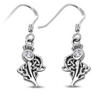 Thistle Silver Earrings w Cubic Zirconia Stone, e295